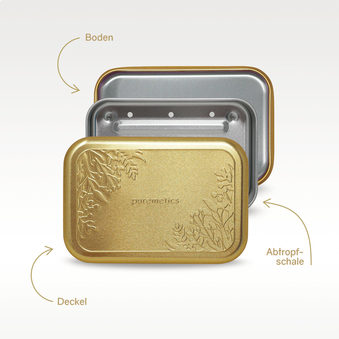 Seifenbox mit Abtropfeinsatz 'Matt-Gold Floral'