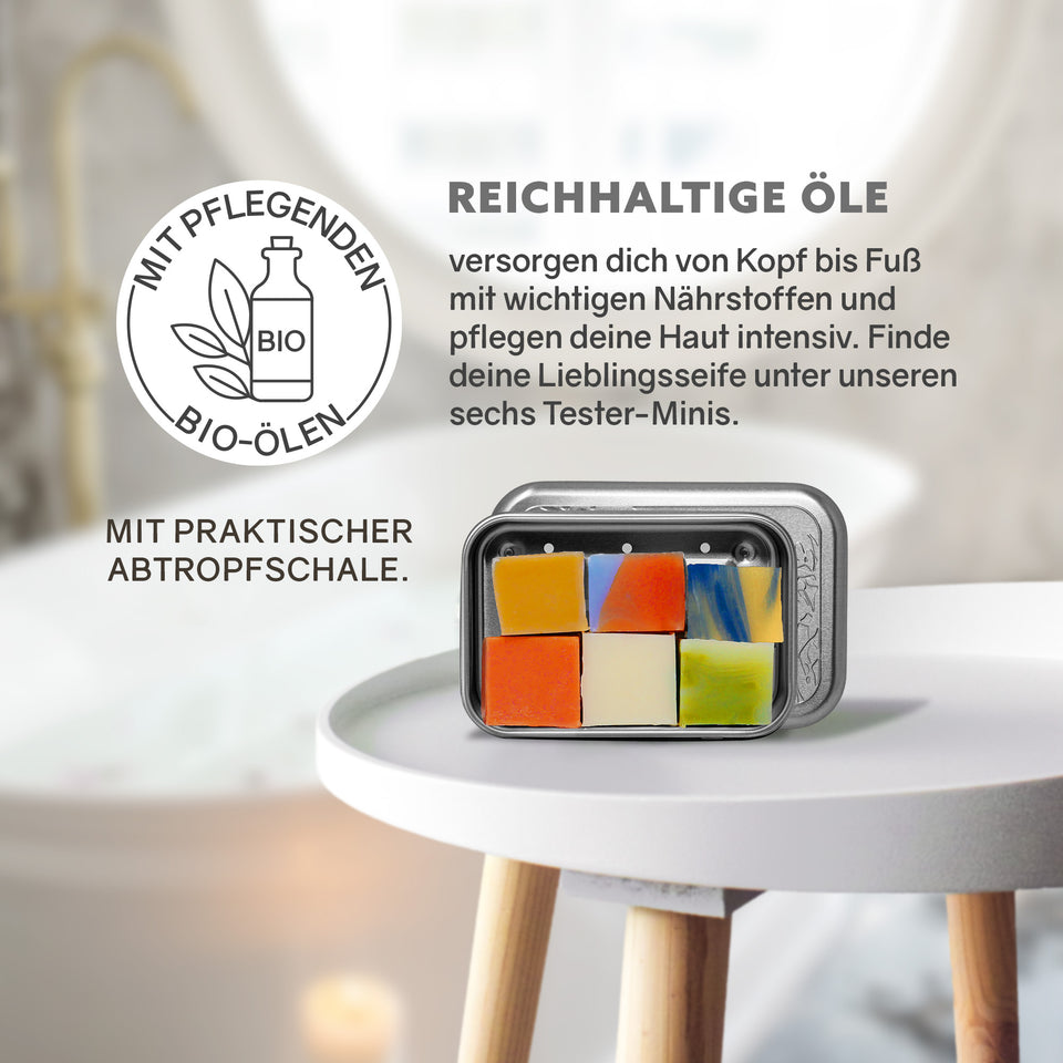 Testbox 'Seifenminis mit Seifenbox Silber'